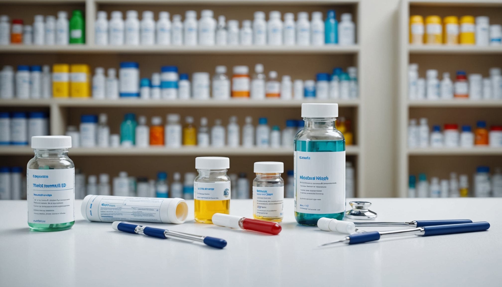 Illustration of various over-the-counter erectile dysfunction remedies, including supplements and lifestyle tools, with safety icons and doctor consultation symbols